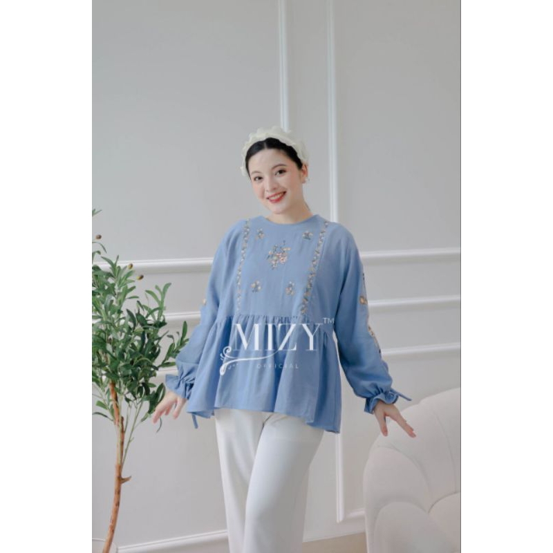 CLARISSA TOP BORDIR Blouse Wanita Atasan Jumbo Polos Korea Blus Baju Lengan Panjang Blous Blose Big 