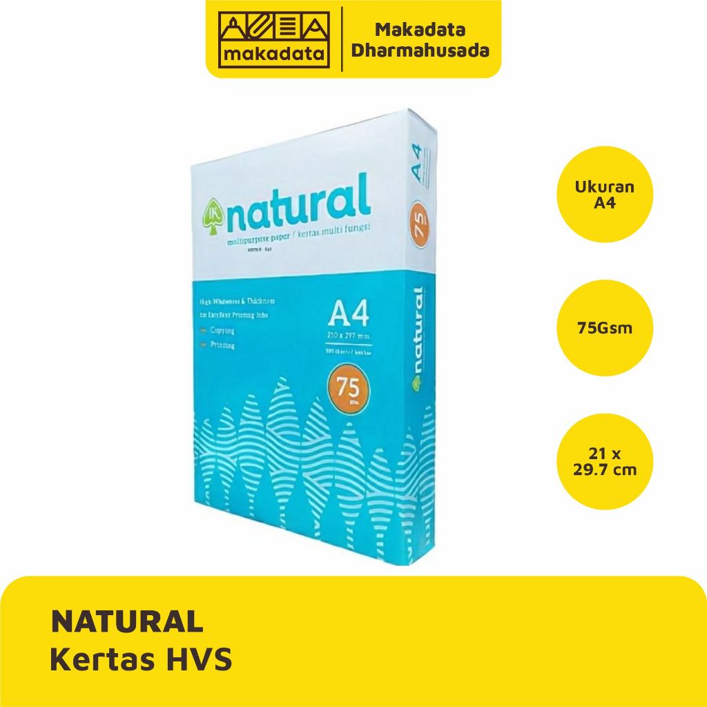 

KERTAS HVS | PRINT | FOTOCOPY NATURAL A4 75 GRAM (1RIM)