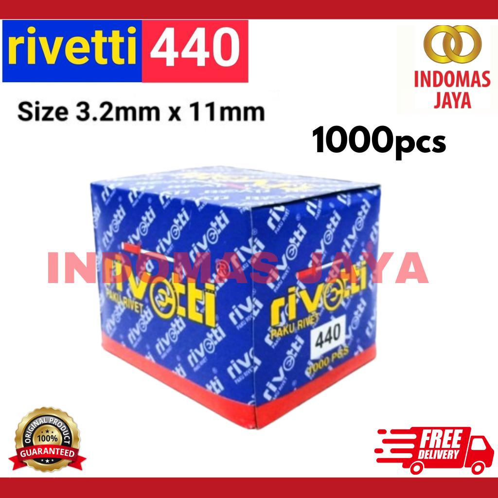 1 Kotak Paku Rivet Merk Rivetti 440 Ukuran 3.2mm x 11mm Isi 1000 Pcs