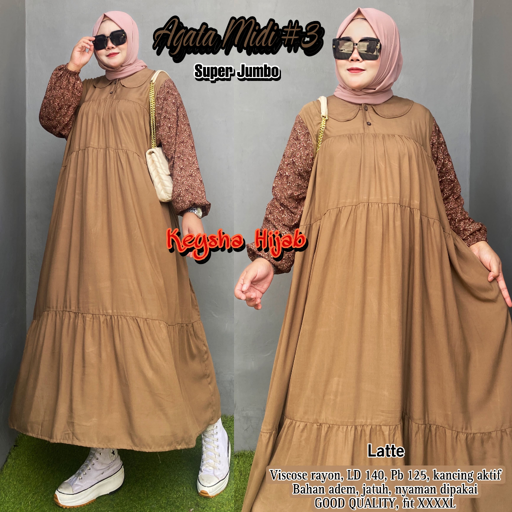agatha dress midi pakaian baju gamis pesta kondangan wanita cewe remaja dewasa bahan katun viscose p