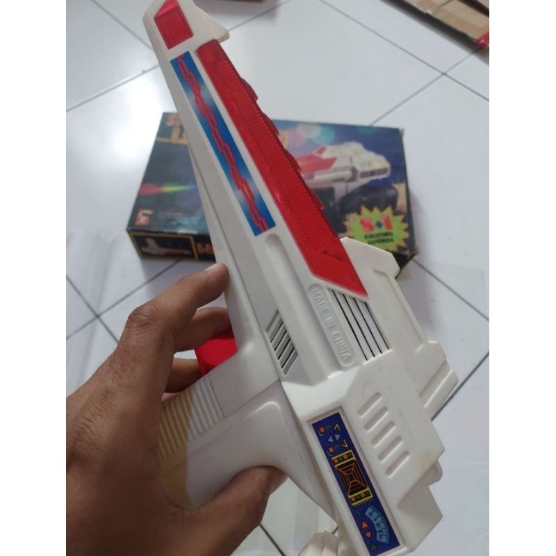 mainan jadul vintage era 80-90an pistol laser space gun made in china new old stock kws fullset kond