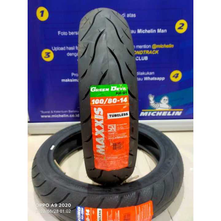 MAXXIS GREEN DEVIL 100/80-14 BAN LUAR MATIC TUBLESS MAXXIS RING 14