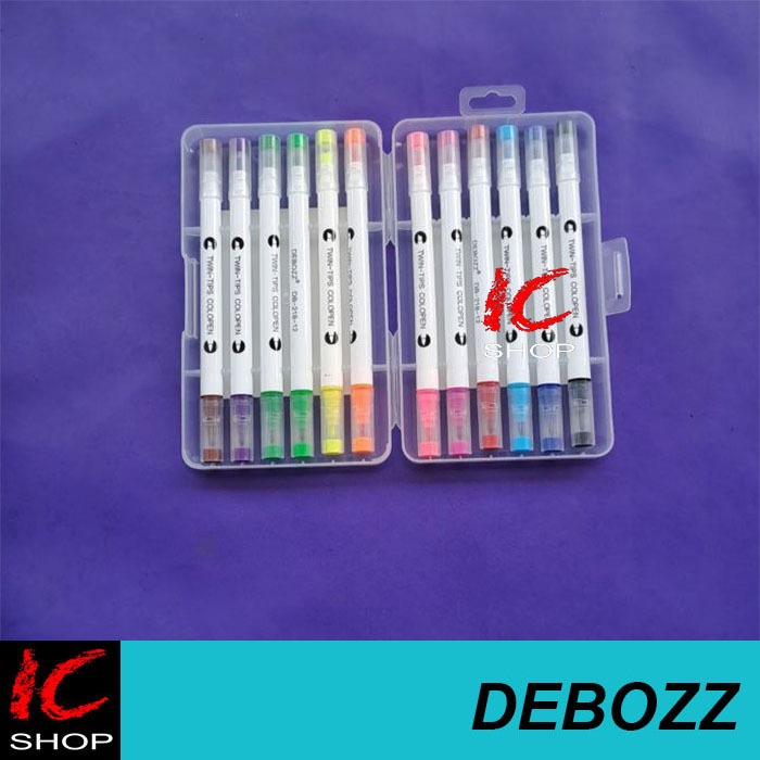 

1 Set (12 Pcs) Twin water color pen / Highligter + Spidol Debozz DB218-12