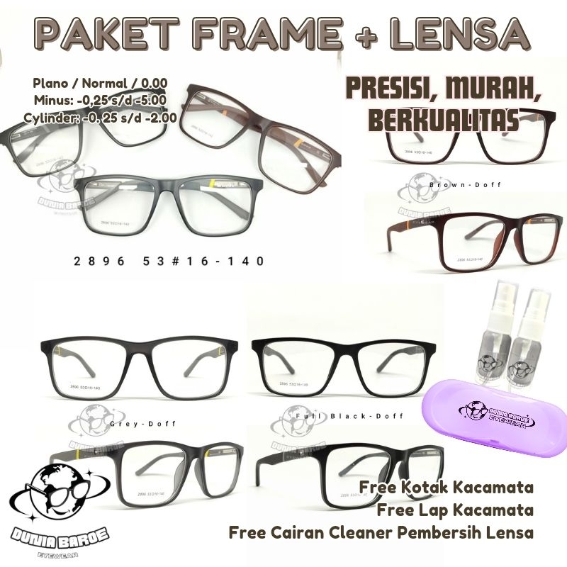 Kacamata Kotak 2896 Free Lensa Minus CR MC | DriveChromic | BlueChromic | PhotoChromic | BlueRay