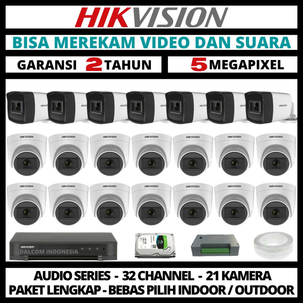 PAKET CCTV HIKVISION 5MP 3K 32 CHANNEL 21 CAMERA TURBO HD CAMERA CCTV & DVR FULL HIKVISION