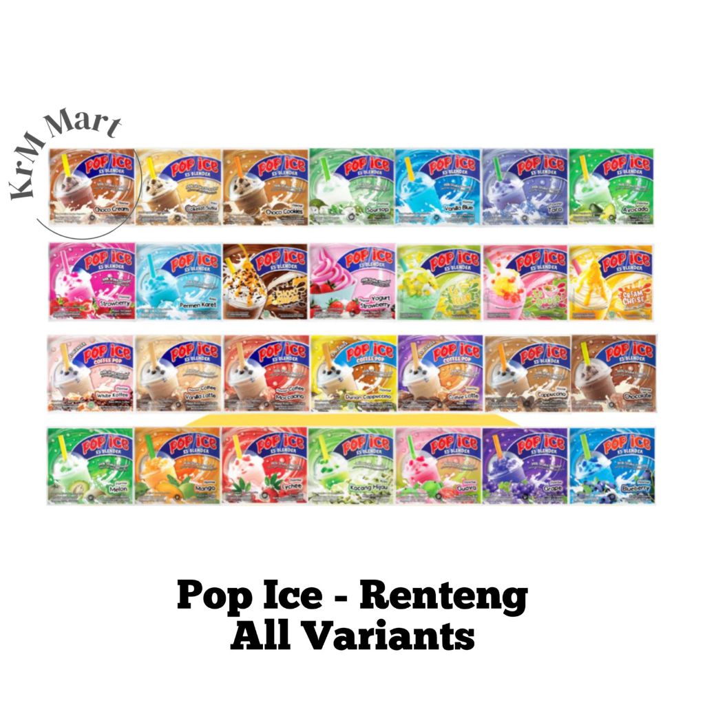 

Pop Ice 1 renceng renteng all varian Strawberry stroberi taro melon mangga vanilla vanila blue durian duren permen karet bubble gum choco cream cheese coklat biskuit cokelat