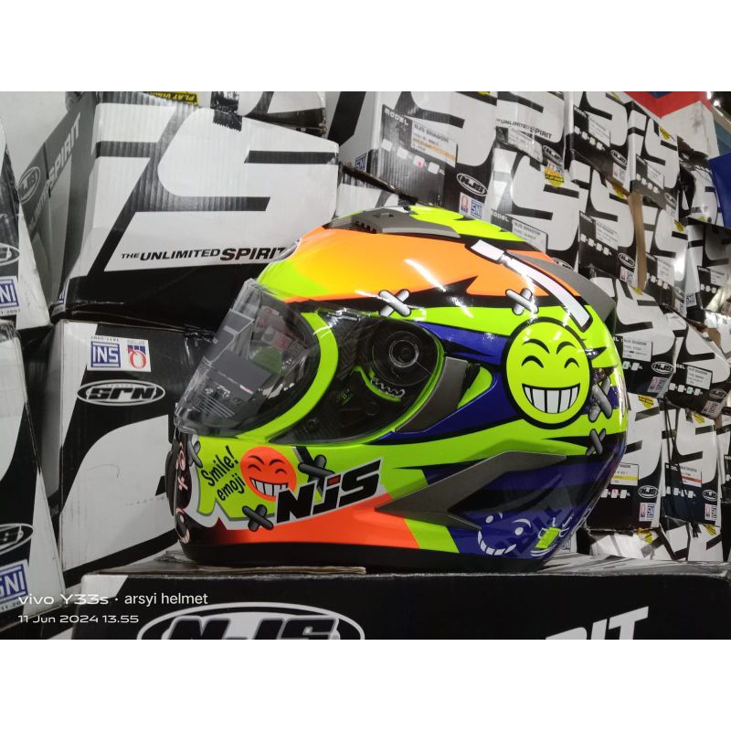 HELM NJS SHADOW N 808 SMILE YELLOW FLUO DOBEL VISOR