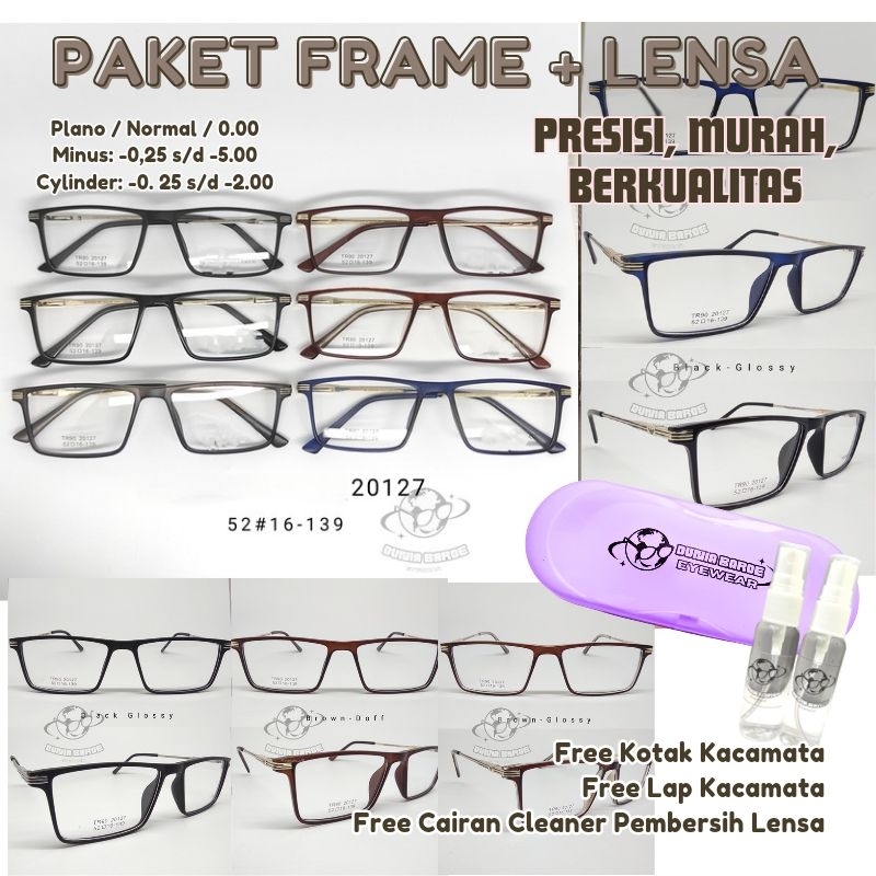 Kacamata Kotak 20127 free Lensa Cr Mc | DriveChromic  | BlueChromic | PhotoChromic | BlueRay