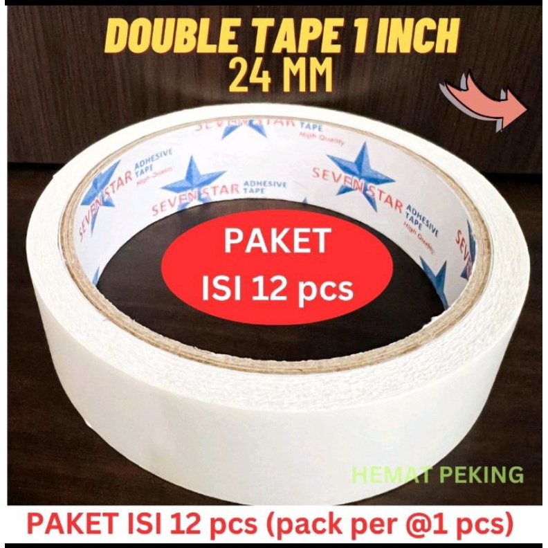 

SERBA MURAH Double Tape 24 mm isi 12 pcs Isolasi 2 sisi 1 inch Putih