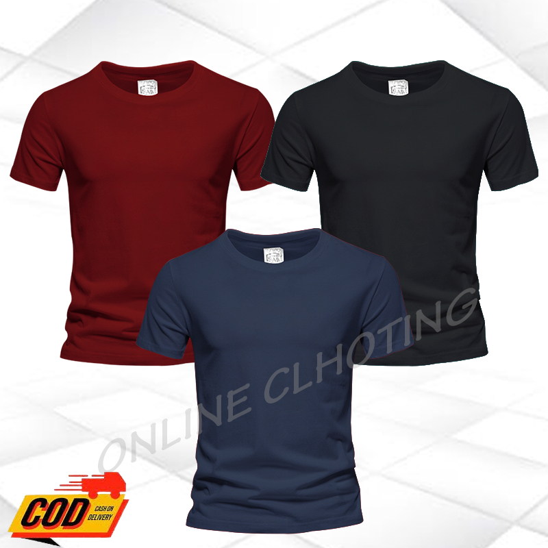 (COD) Paket Baju 3 Pcs Kaos Polos Cattun Spesial Dskon Lebih Murah/ Kaos Polos Usaha Paketan/Polosan