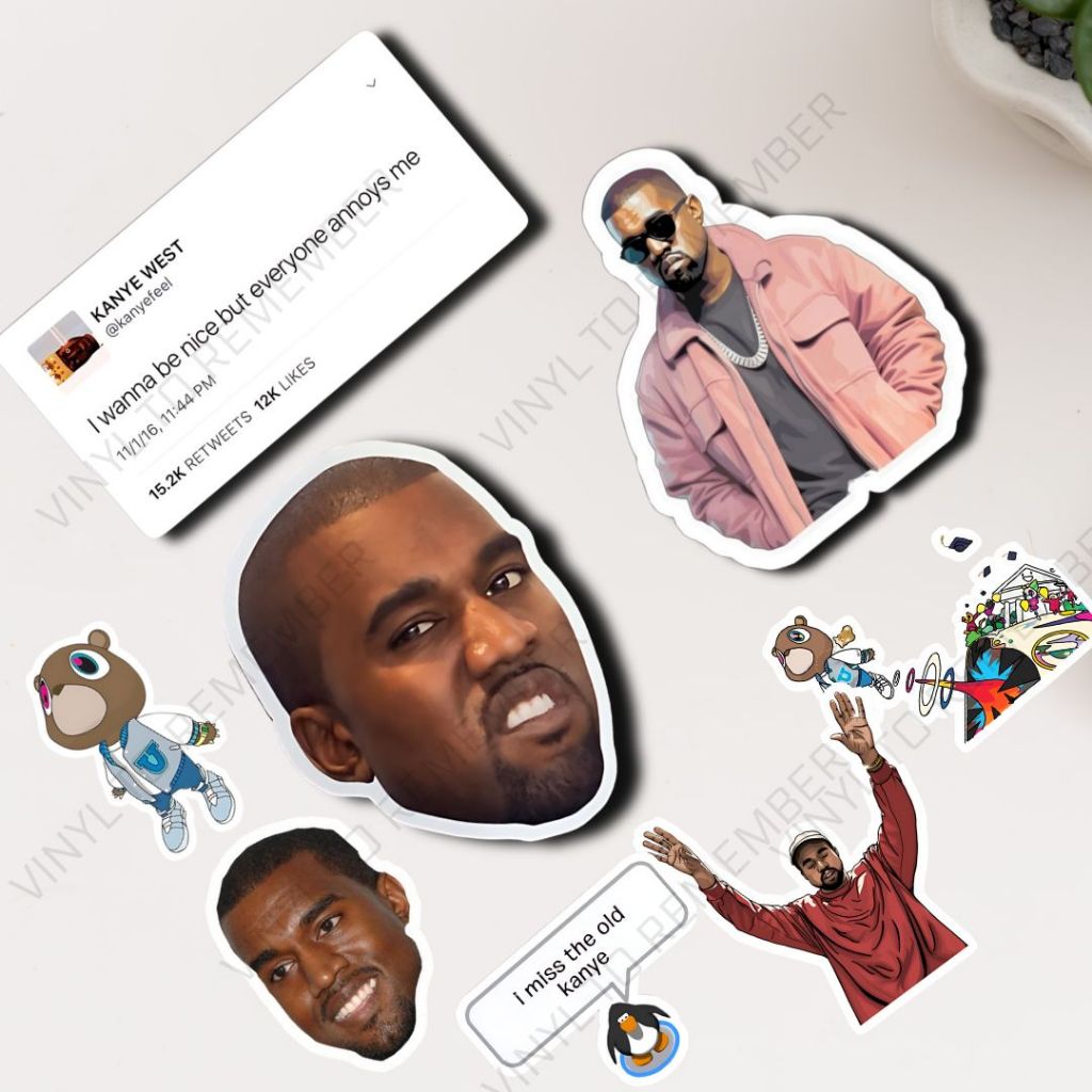 

Sticker Pack Kanye West Aesthetic Vintage Band Penyanyi Rapper US Luar Tweet Kata Kata Motivasi Lucu Helm Motor