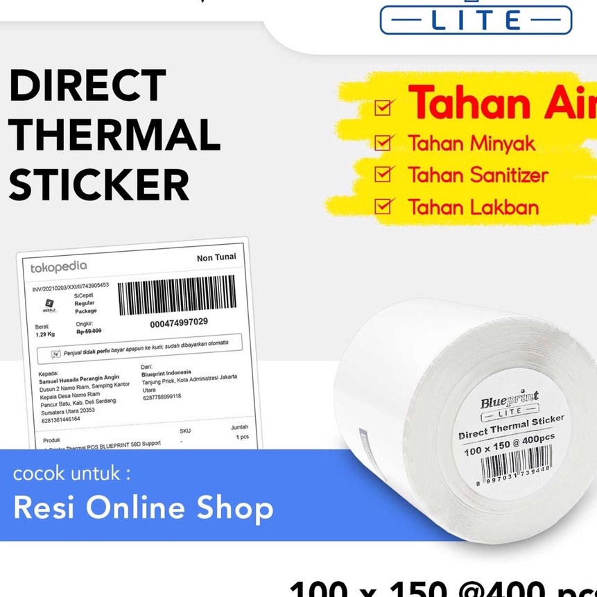 

KI3 Direct Thermal Sticker 1 x 15 Stiker Label Resi BLUEPRINT Lite 1x15 mm Isi 4pcs