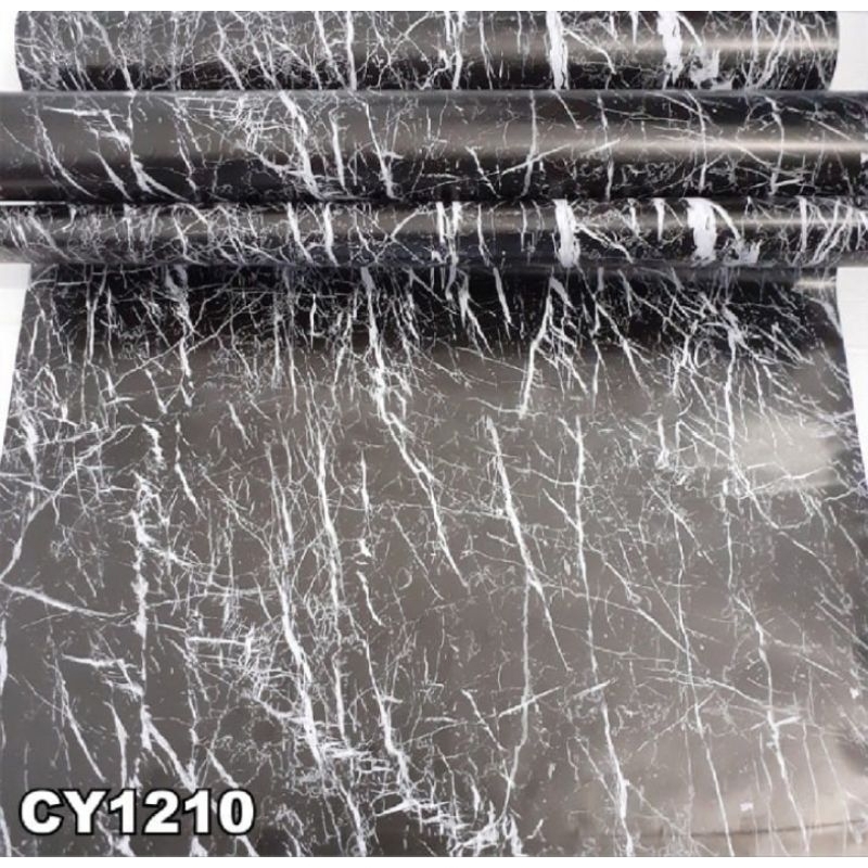 Wallpaper sticker Dinding 45cmx10m motif Marmer granit hitam cy1210 keramik karakter