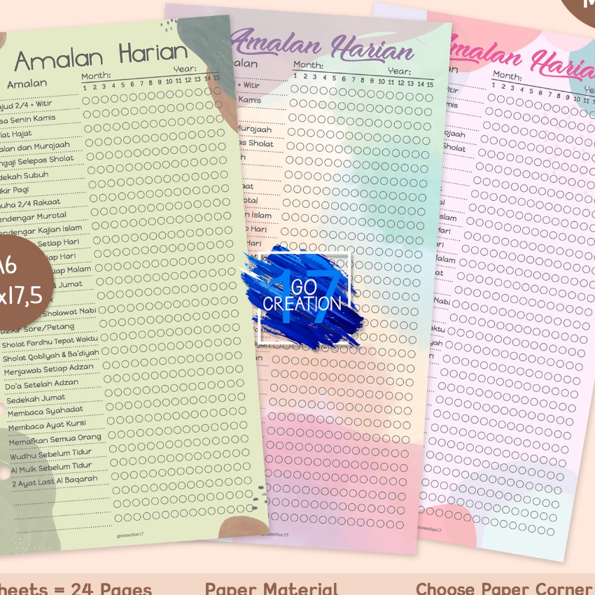 

KP8 Buku Planner Refill Kertas Binder Amalan Harian Tracker Motif Premium 6 ring a6