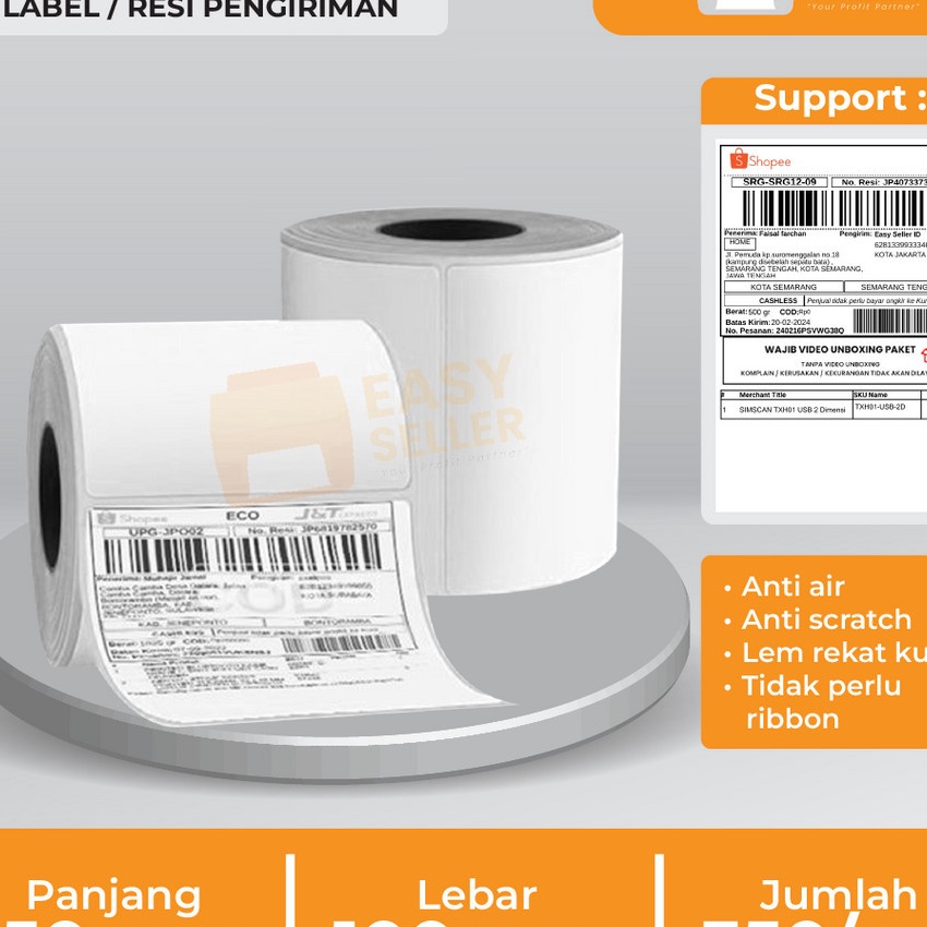 

Eksklusif Label Thermal Resi Stiker 1x15 mm Kertas Sticker A6 1 x 15 mm Paper Thermal 1x15mm 5 Lembar Roll