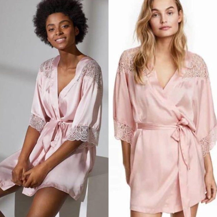 KODE L93W NO BELT HnM silk kimono pink satin