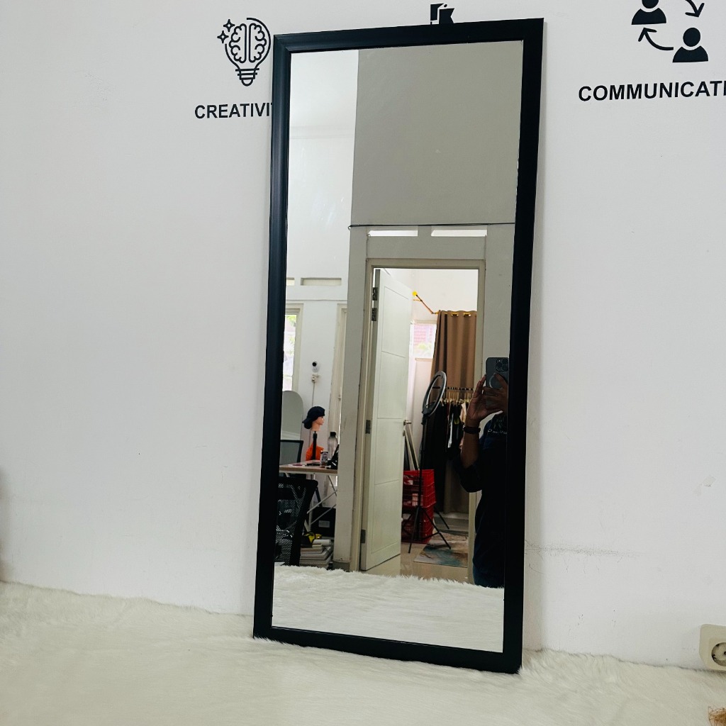 Cermin Kaca Tempel Gantung Dinding Aesthetic 50 X 100 CM Panjang Besar Frame Bingkai Kayu Rias Kaca 