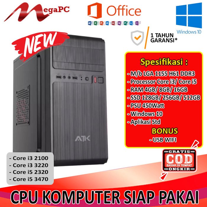PC CPU RAKITAN H61 CORE I3 / CORE I5 + RAM + SSD + Windows 10
