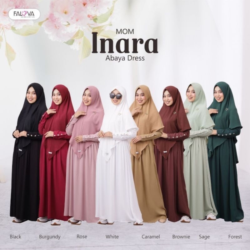 INARA ABAYA DRESS MOM FALOVA ORIGINAL GAMIS POLOS RAYON TWILL PREMIUM GAMIS POLOS TANGAN BERKANCING