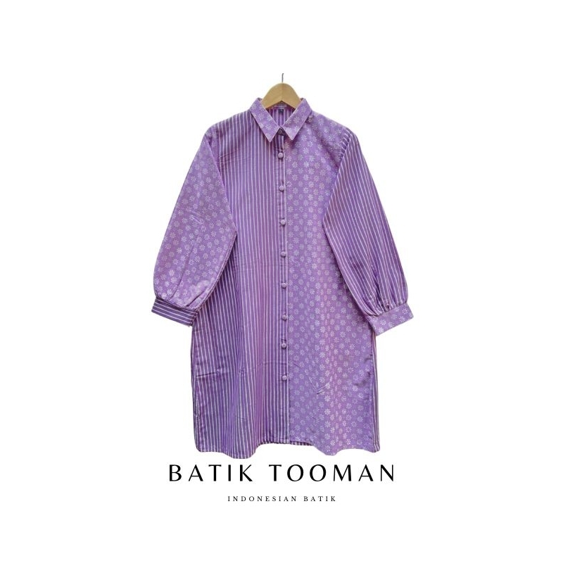 TRUNTUM SELING LILAC Tunic Atasan Batik Wanita Baju Kantor Kerja Bahan Katun Primis Halus Warna Soft