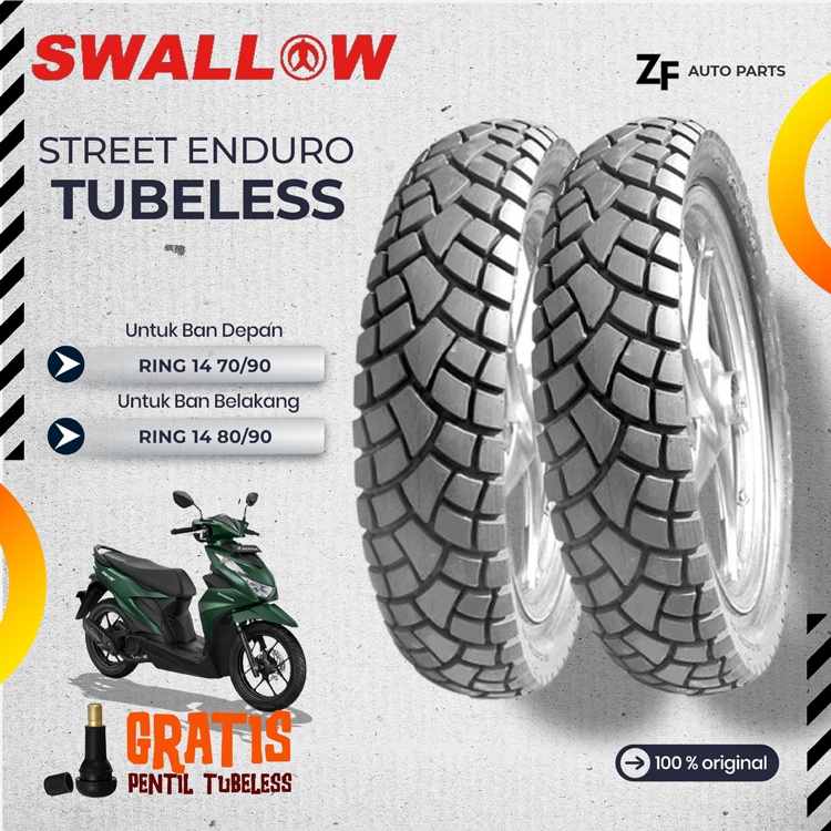 SEPASANG / SATUAN BAN MOTOR MATIC SWALLOW STREET ENDURO Ring 14 TUBELESS DEPAN BELAKANG MIO VARIO BE