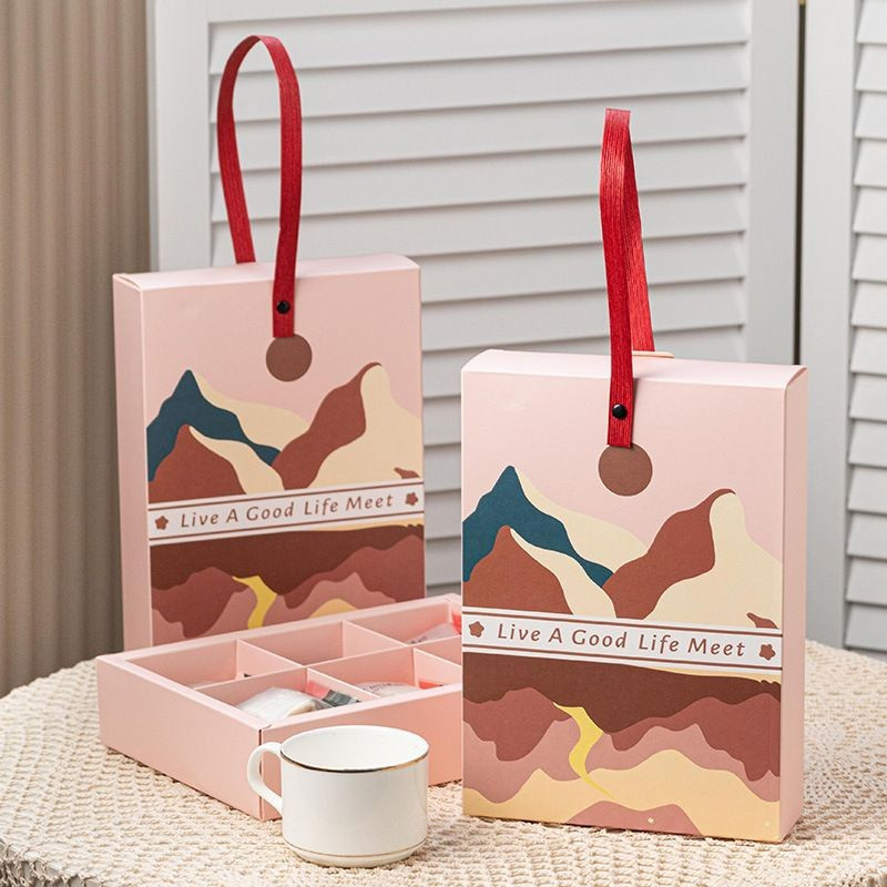 

Kotak kue bulan sekat 6 dus nastar tenteng kotak sekat kue mooncake box motif warna pink uk 24 x 17.5 x 5.5 cm