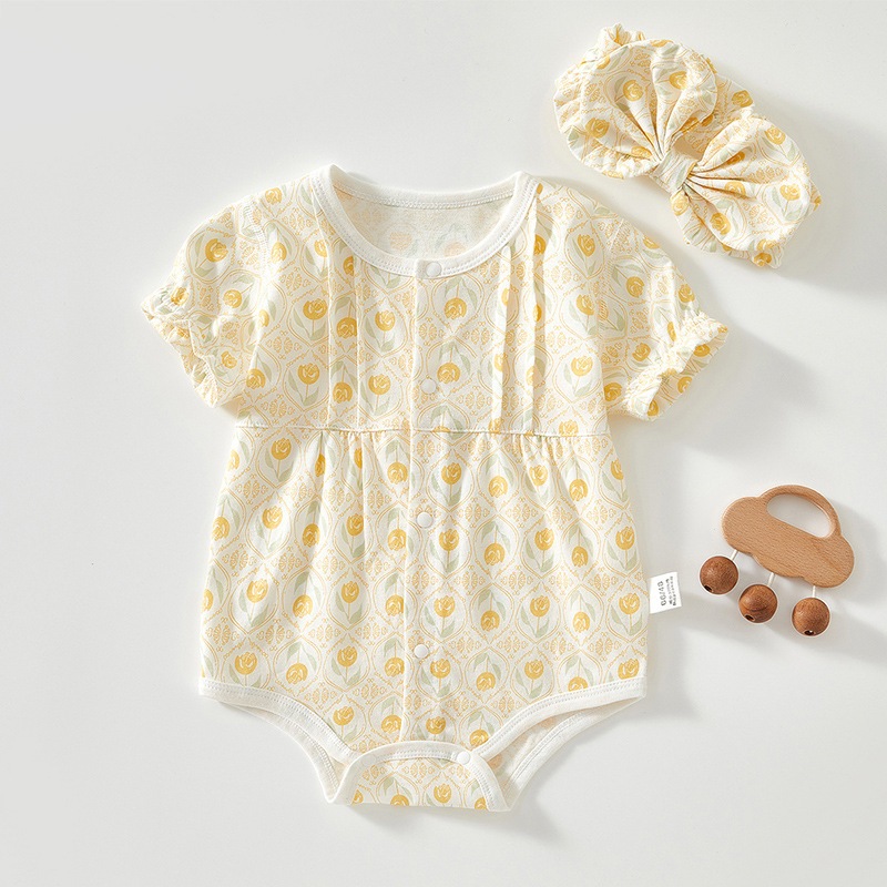 Chloe Baju Bayi Newborn Romper Jumpsuit Bodysuit Playsuit Lengan Pendek Katun Cotton Bandana Baby Gi