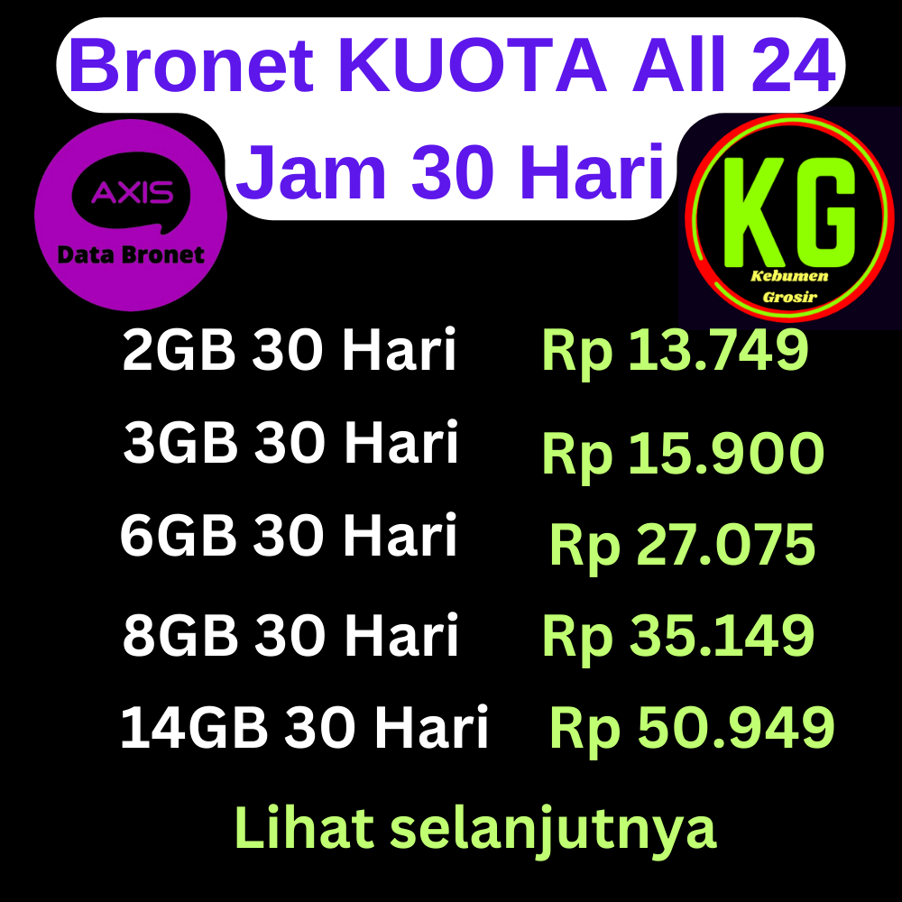 Paket Data Kuota 2GB 3GB 6GB 8GB Axis Bronet 30 Hari 24 jam Full