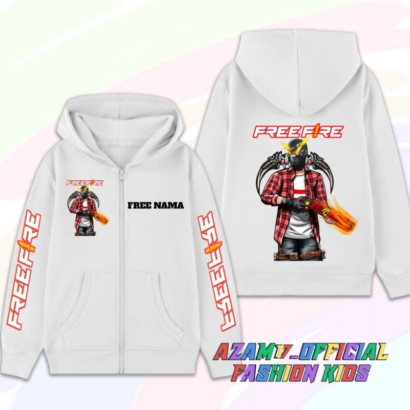 (BISA COD) JAKET HOODIE ANAK FF KARAKTER FREE FIRE SG OPM ONE PUCH MAN FREE NAMA /JAKET RESLETING AN