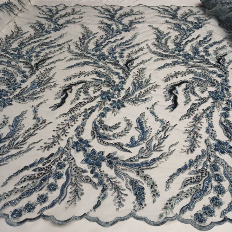 Bahan Kain tille Korea full payet Mewah/Kain Bahan Gaun Pengantin/Brokat Mewah full payet.