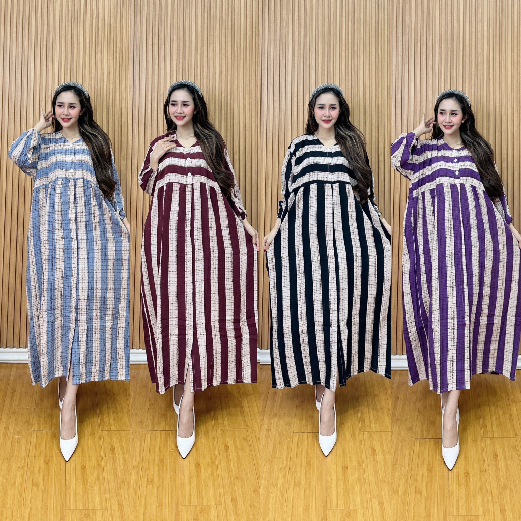 Gamis Midi Salur Jumbo Bahan Rayon Premium Busui Friendly