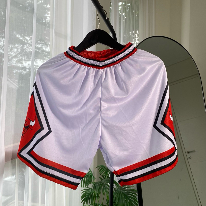 [ORIGINAL] Celana Basket Chicago Bulls Putih Merah White Red Celana Olahraga Celana Kolor Swingman D