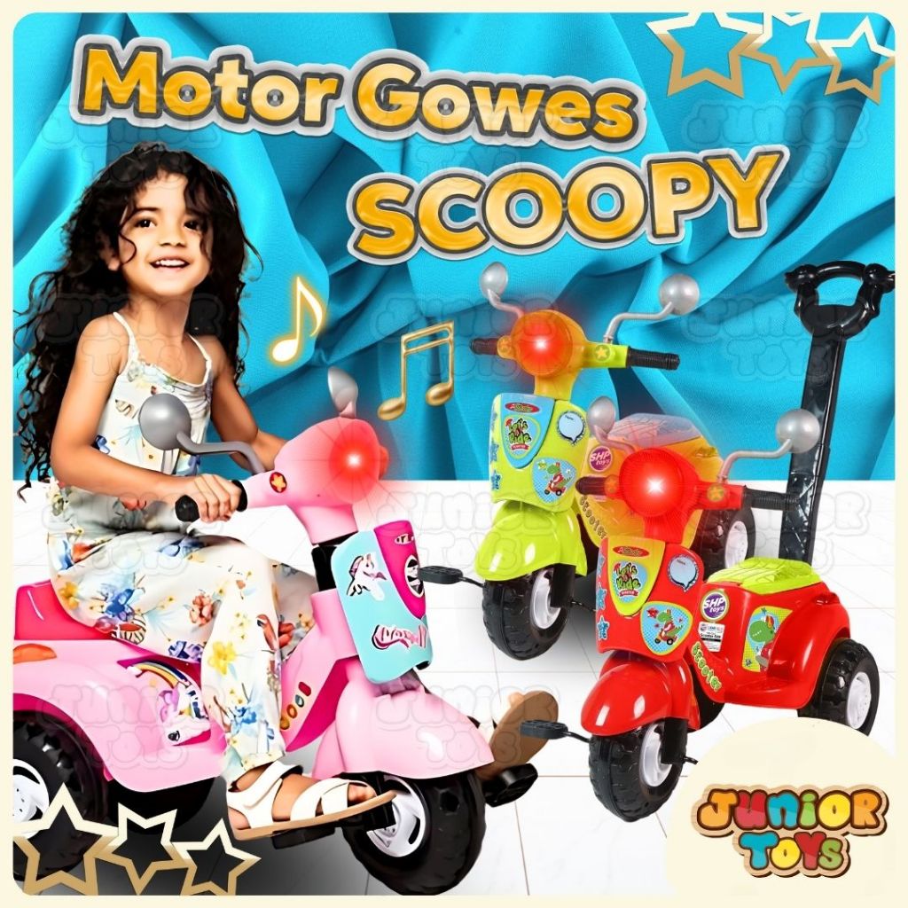 Sepeda Plastik Anak Roda 3 Motor Scoopy Mini Vespa Bunyi Musik Lampu Mainan Dorong Ride On Toys