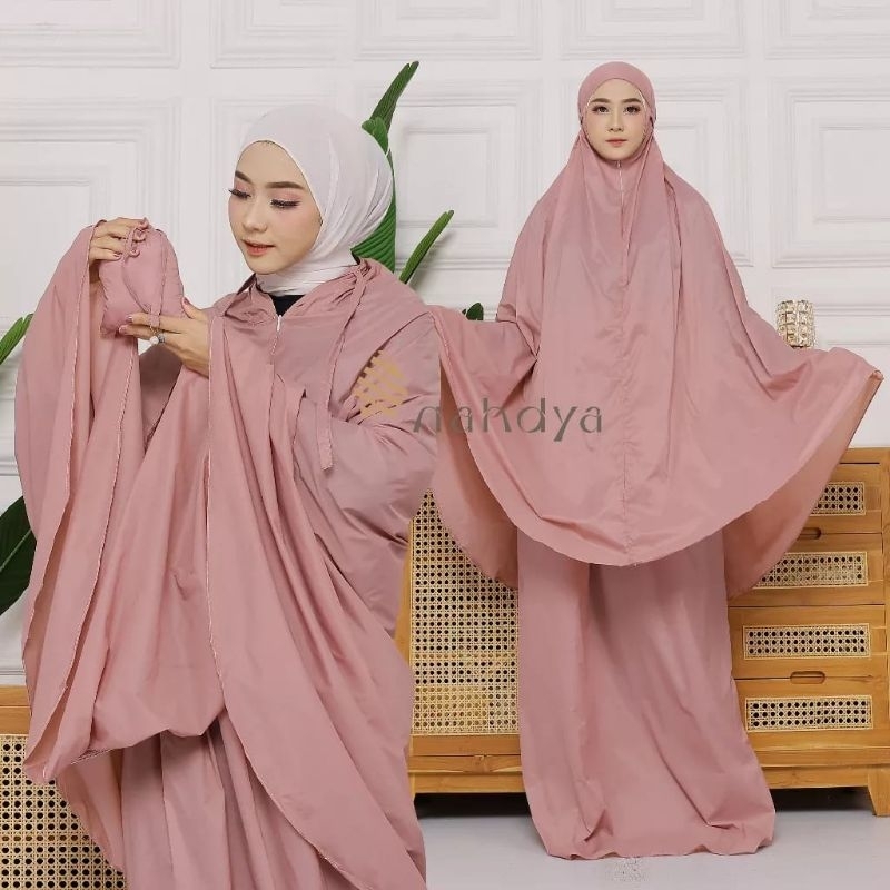 Mukenah Travel Polos Waterproof Premium – Mukena Parasut Ringan + Tas Serut – Mukenah Dewasa Praktis
