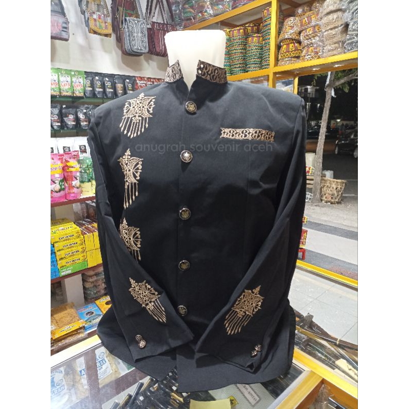Baju Jasko bordiran motif khas Aceh bahan premium / baju Koko resmi motif pintu Aceh