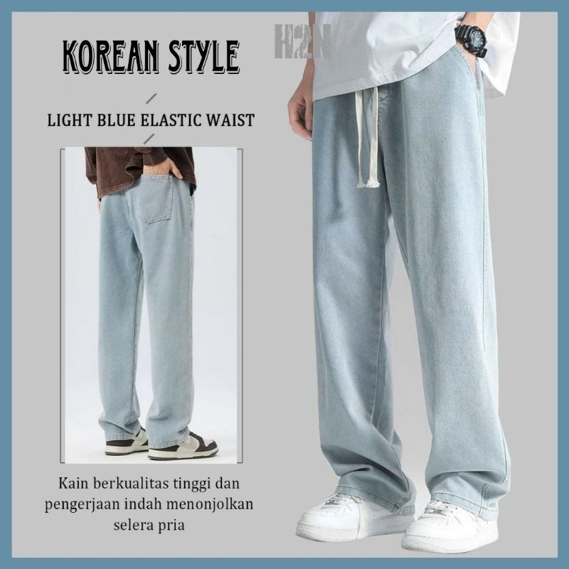 Celana jeans pria baggy pants celana pria korean style celana kulot pria jeans pinggang karet loose 