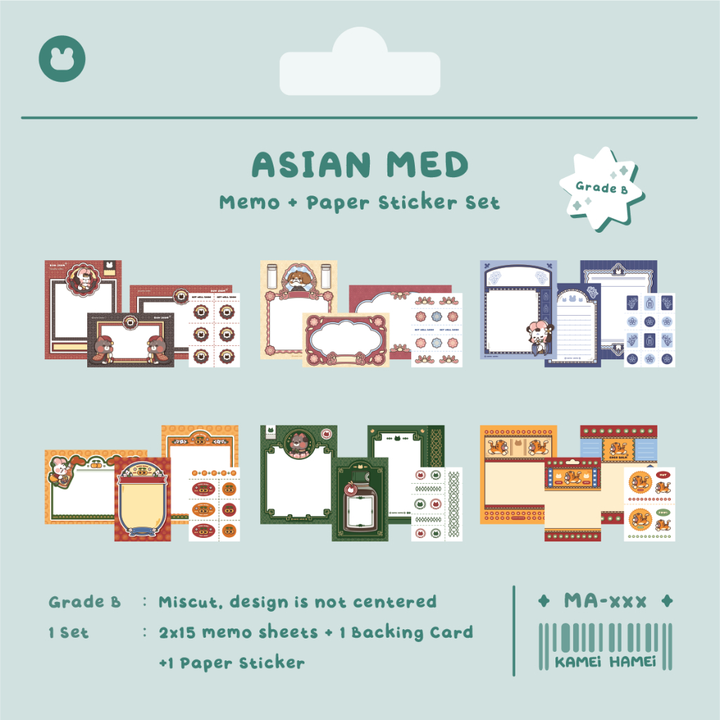 

(Grade B) Asian Med Memo & Paper Sticker Set | Kamei Hamei Memo Set