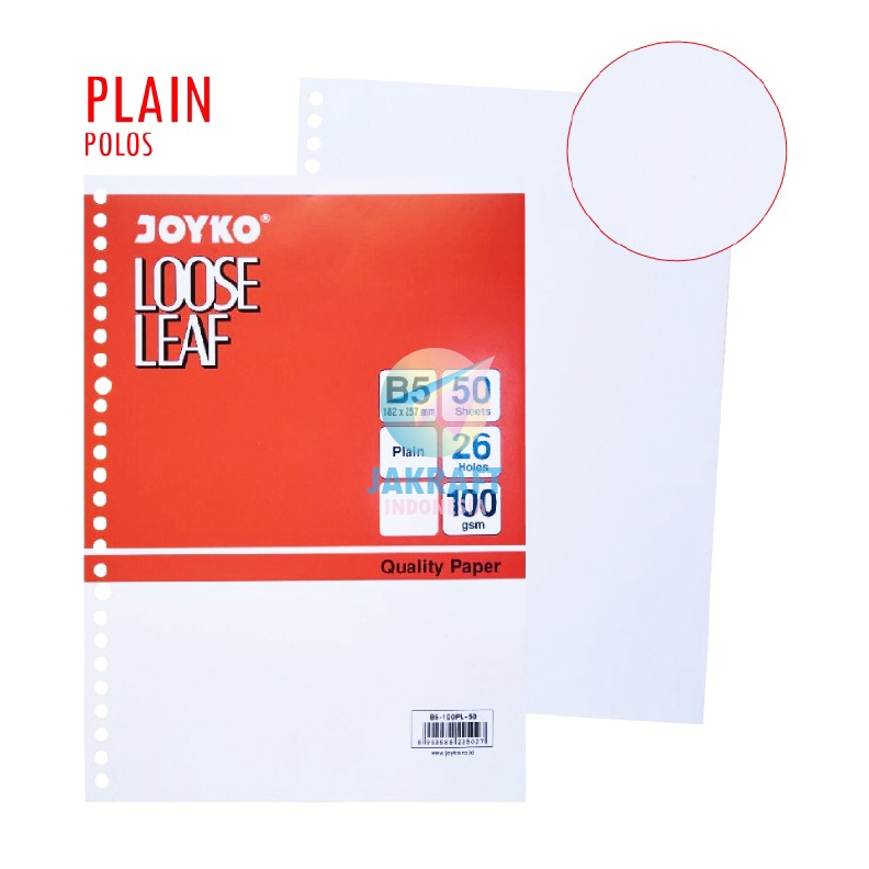 

DAHSYAT 5 Pcs Kertas Binder File Note Loose Leaf JOYKO B5 Putih Polos Plain 26 Lubang Ring Tebal 1 Gsm