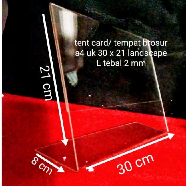 

akrilik tent card tempat brosur A4 uk 30 x 21 cm model landscape L tebal 2 mm