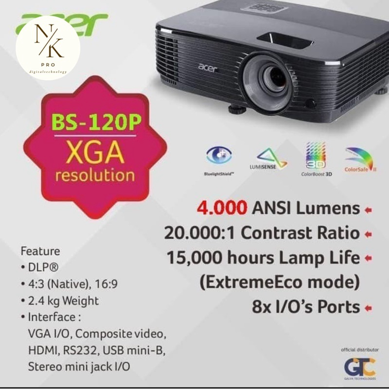 Acer bs 120pv / proyektor acer bs 120p 4000 ansi lumen XGA
