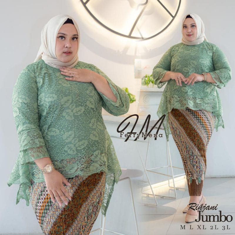 Set Kebaya Jumbo Ld 130 4XL Atasan Kebaya Brokat Modern Rinjani Baju Kondangan Untuk Orang Gemuk