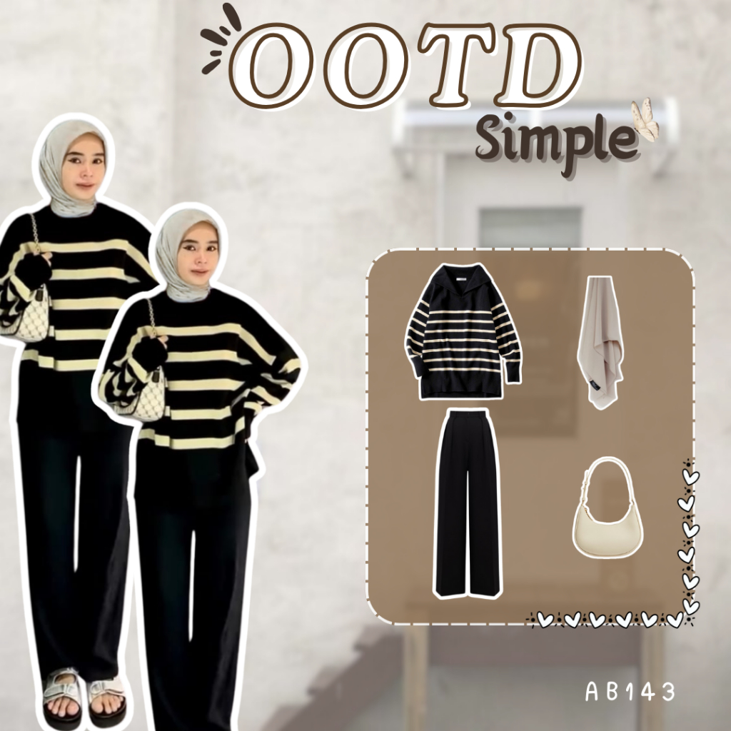 3 In 1 Set AB143 - One Set Wanita Kekinian Korean Style | Ootd Nonton Daily Simple Outfit Pantai Swe