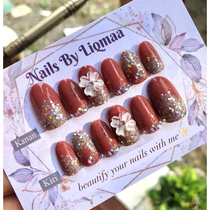 KUKU PALSU BATA BUNGA / KUKU PALSU COKLAT BATA / NAIL ART / NAIL ART WEDDING / KUKU PALSU WEDDING
