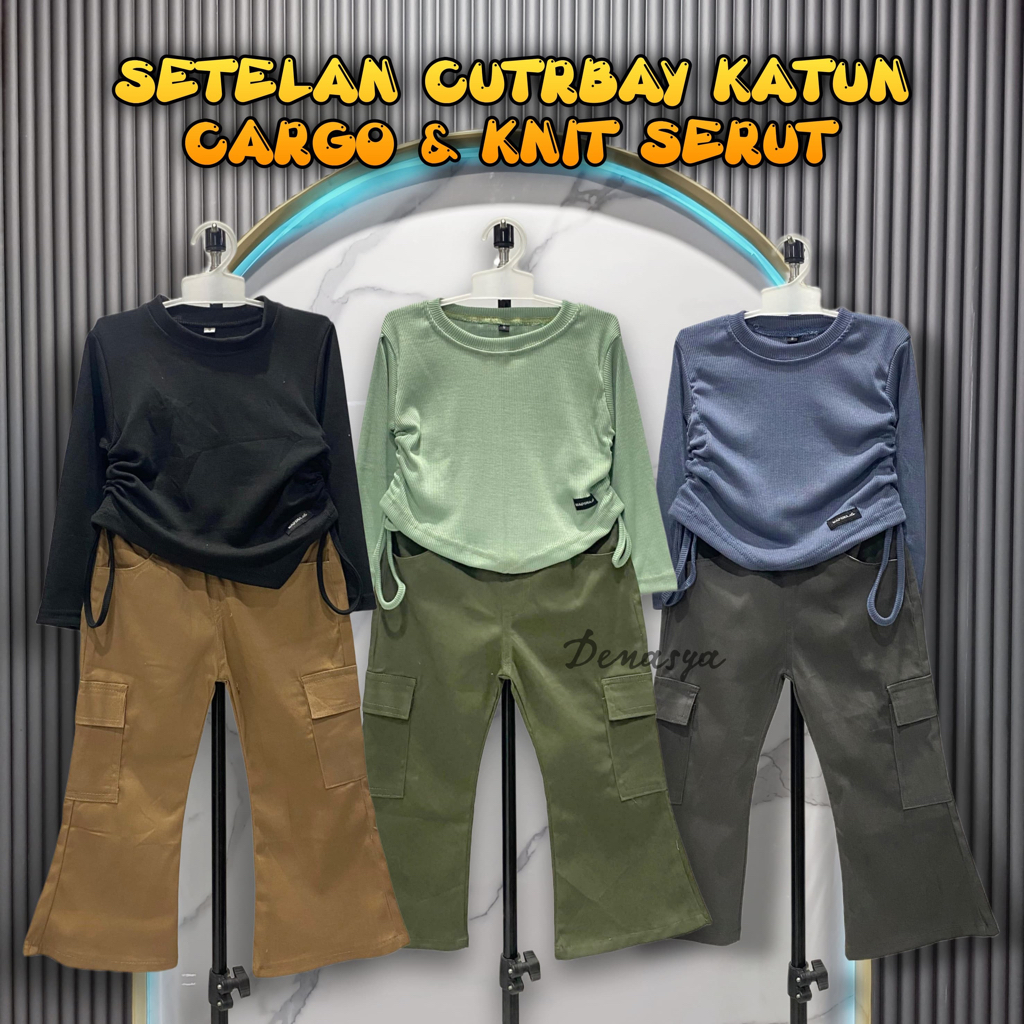 SETELAN ANAK PEREMPUAN / SETELAN CUTBRAY CARGO KATUN IMPORT TERBARU / KAOS KNIT SERUT ANAK 1-12 TAHU