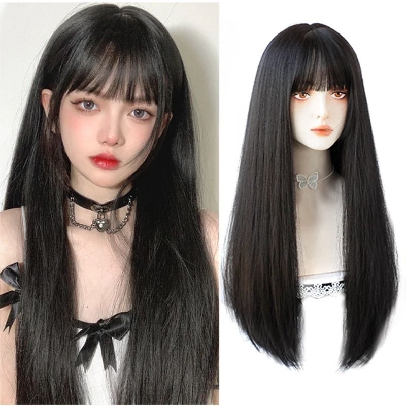 Wig Preloved Daily Cosplay Wig Hitam Putih Base Rambut Palsu