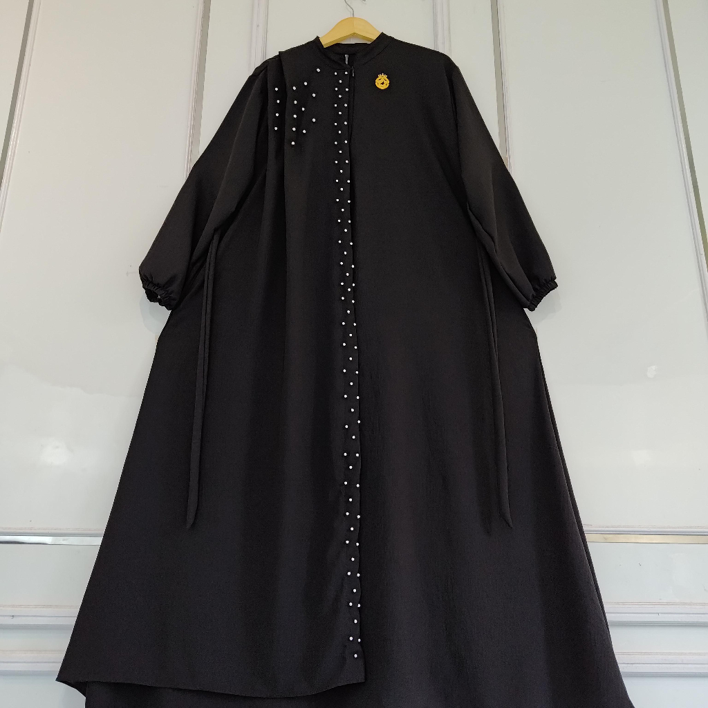 Judith Dress Gamis Ld 130Cm Wanita Jumbo Payet Mutiara Crinkle Airflow Lembut Nyaman Tebal Muslim