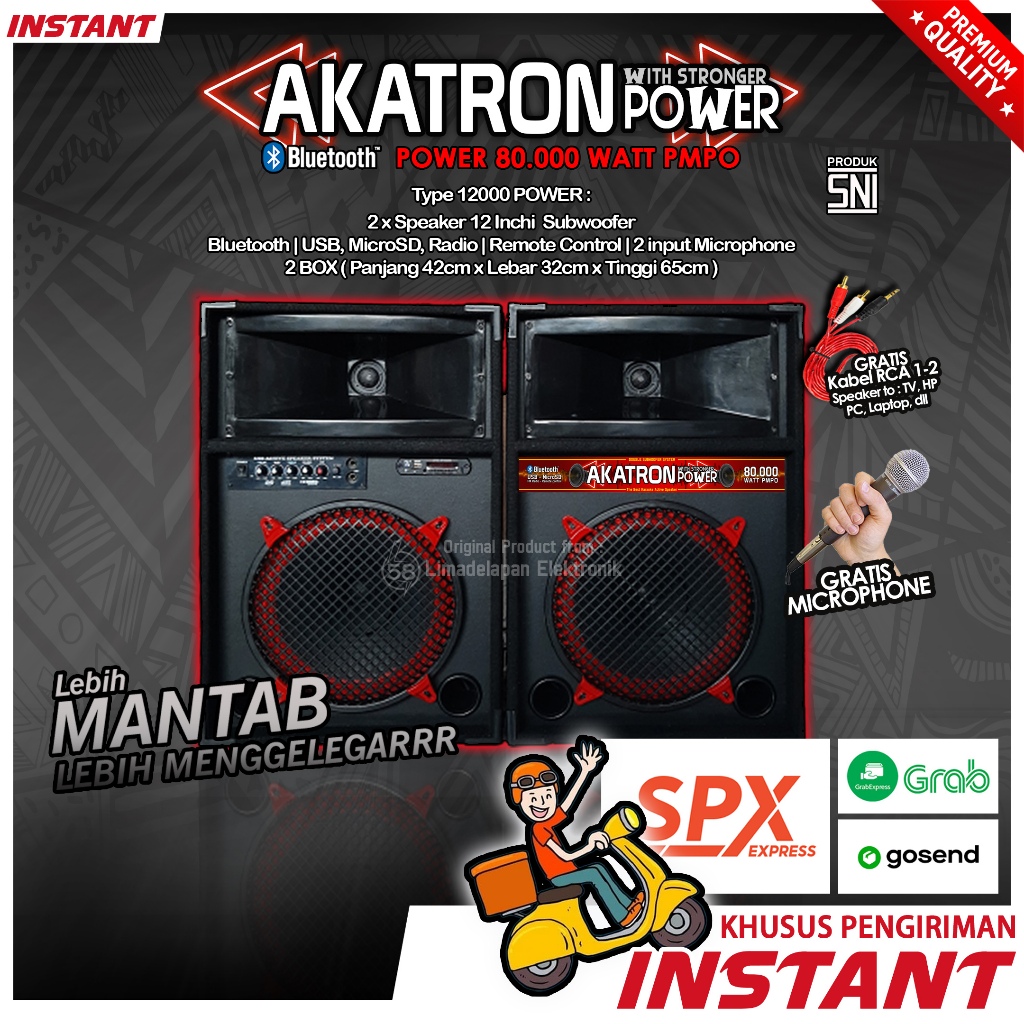 KHUSUS INSTANT - AKATRON SPEAKER AKTIF 12 INCH INCHI BLUETOOTH BASS MANTAB SUBWOOFER 1285 POWER