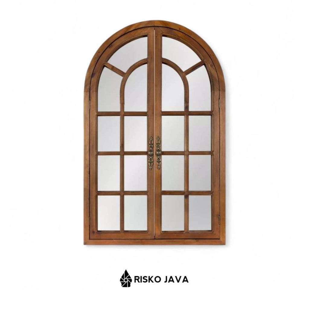 Cermin Dinding Kayu Jati / Cermin Hiasan Dinding / Cermin Dekorasi Ruangan Bentuk Jendela | NIANG