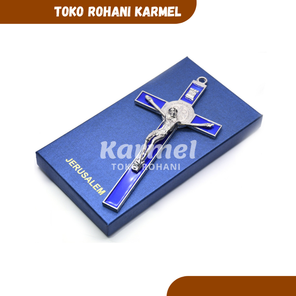 SALIB GANTUNG LOGAM BENEDICT 20 CM + KOTAK / SALIB DINDING KATOLIK / SALIB GANTUNG / SALIP / SALIB B