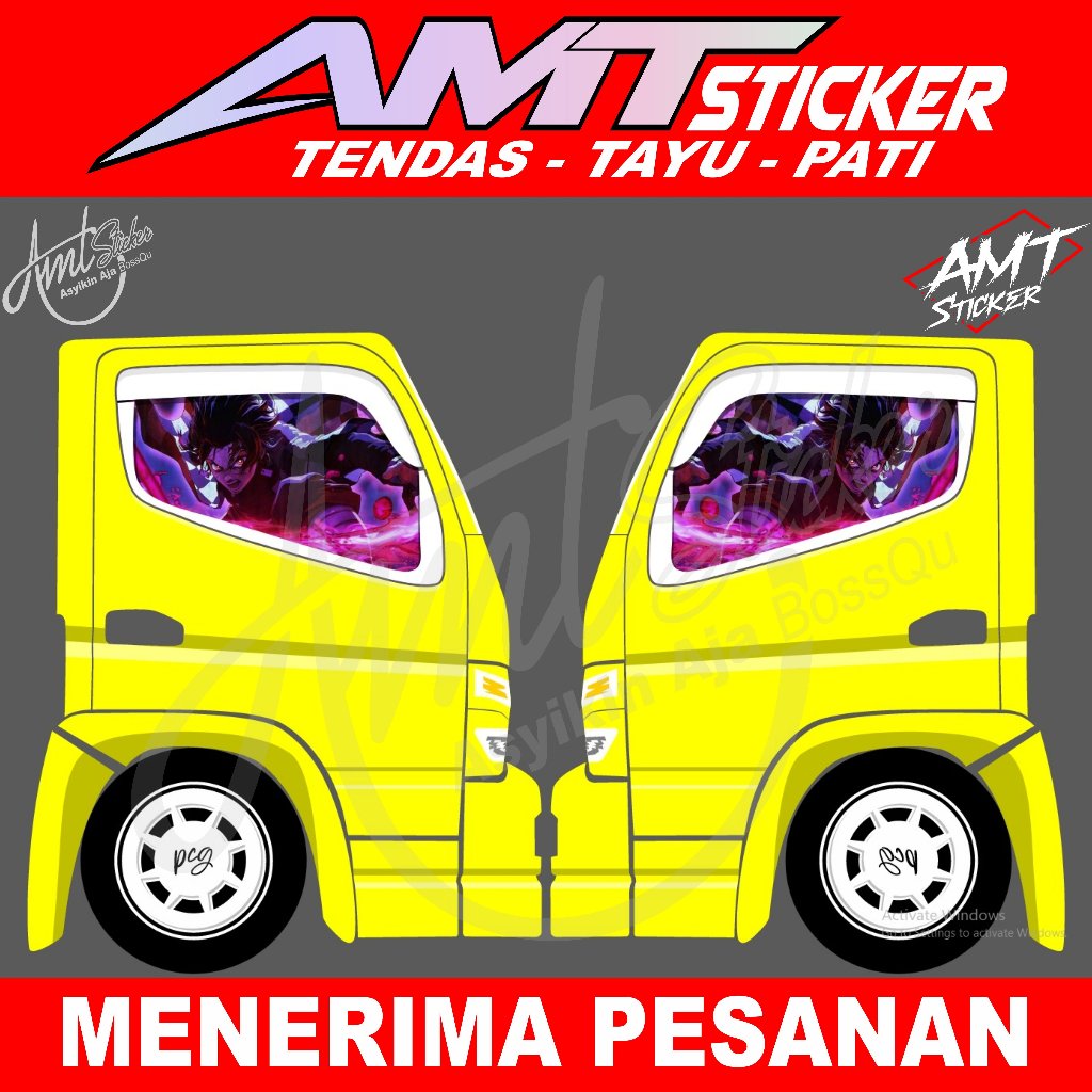 One Way Kaca Samping Truk Canter - Stiker One Way - Tanjiro - Bisa Custom